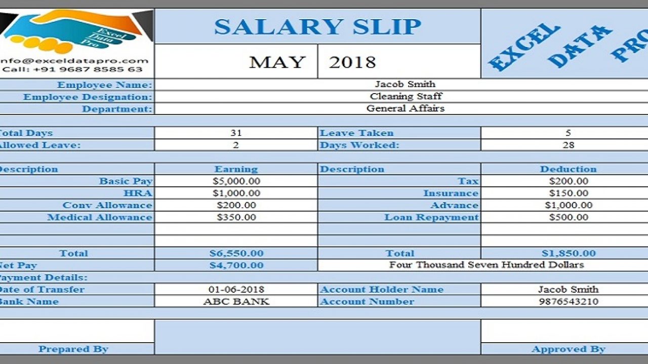 salary slip template excel